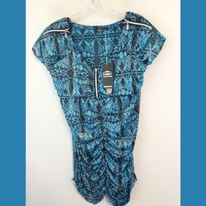 Bacci Blue Ruched Silver Zipper Top New